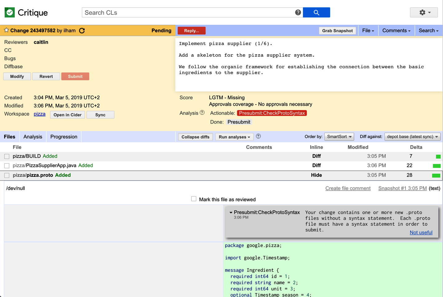 Change summary and diff view